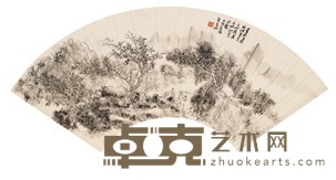 黄宾虹 1945年作 秋山访友 扇面镜心 18X52cm